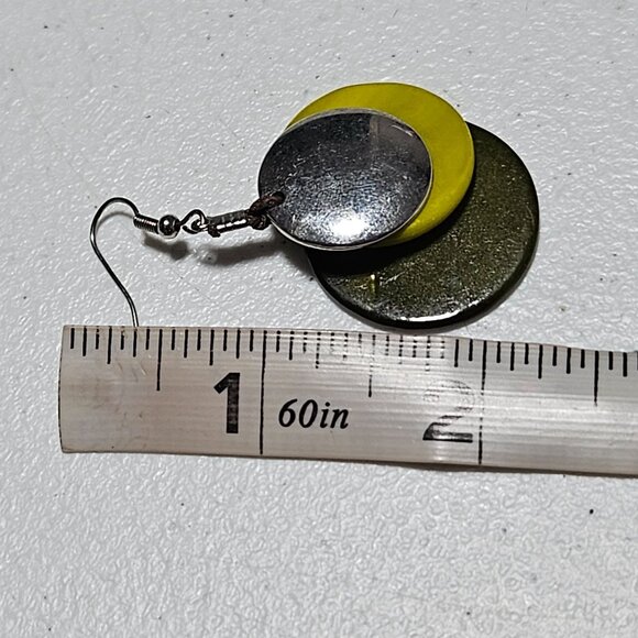 Boho Layered Metal Green Yellow Disc Drop Earrings Statement Jewelry Women - Picture 4 of 4